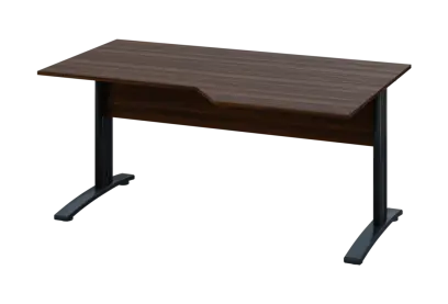 EZK 28 - 166 stůl kancelářský, rohový, pravý, kovová podnož černá, deska 25 mm, široký 1600 mm, ořech královský